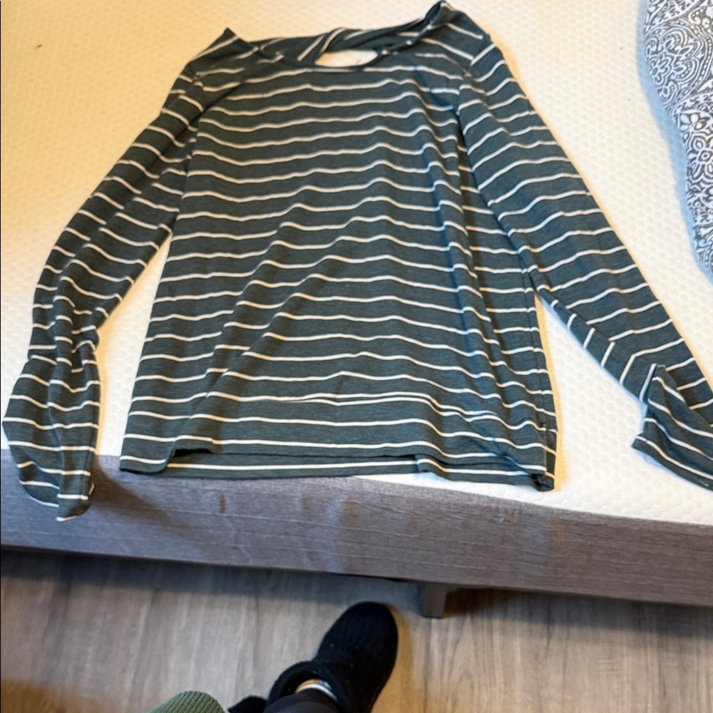 Pink Clover Green and White Striped Long Sleeve Top